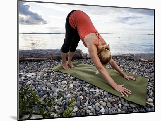 Downward Dog Yoga Pose on the Beach of Lincoln Park - West Seattle, Washington-Dan Holz-Mounted Photographic Print