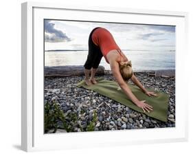 Downward Dog Yoga Pose on the Beach of Lincoln Park - West Seattle, Washington-Dan Holz-Framed Photographic Print