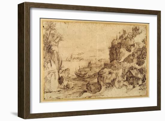 Downward View of a Fortified Harbour-Agostino Carracci-Framed Giclee Print