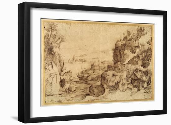 Downward View of a Fortified Harbour-Agostino Carracci-Framed Giclee Print