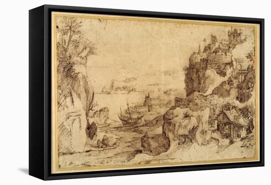 Downward View of a Fortified Harbour-Agostino Carracci-Framed Stretched Canvas