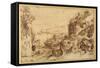 Downward View of a Fortified Harbour-Agostino Carracci-Framed Stretched Canvas