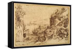 Downward View of a Fortified Harbour-Agostino Carracci-Framed Stretched Canvas