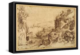 Downward View of a Fortified Harbour-Agostino Carracci-Framed Stretched Canvas
