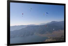 Dozens of Paragliders Enjoy Amazing Views of the Himalayas Above Phewa Lake, Nepal, Asia-Alex Treadway-Framed Photographic Print