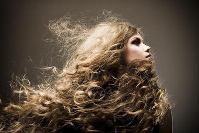Portrait of the Beautiful Woman with Long Curly Hair