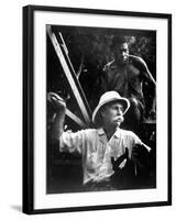 Dr. Albert Schweitzer, Medical Missionary and Humanitarian, with Carpenter at Site of His Hospital-W^ Eugene Smith-Framed Premium Photographic Print