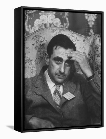 Dr. Edward Teller Slumped in Chair After Speech at Conference Hall-Paul Schutzer-Framed Stretched Canvas