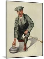 Dr H. S. Lunn a Noted Curling Player Crouches Down to Take His Shot-null-Mounted Art Print