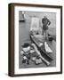 Dr. Hannes Lindemann Standing Next to the Folding Boat He Crossed the Atlantic Ocean In-Peter Stackpole-Framed Photographic Print