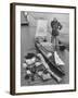 Dr. Hannes Lindemann Standing Next to the Folding Boat He Crossed the Atlantic Ocean In-Peter Stackpole-Framed Photographic Print