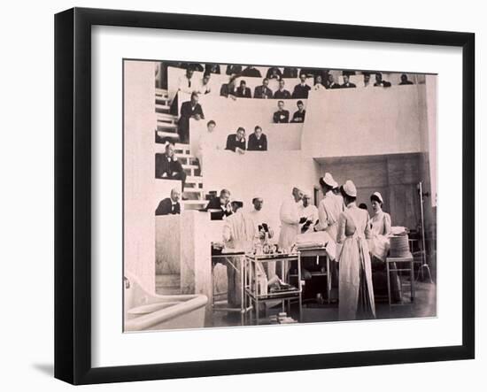 Dr. Harvey Cushing in the Operating Theater with an Audience of Physicians, 1910-null-Framed Photo