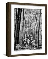 Dr. Liane Russell Camping with Husband Bill and Children in Woods Near their Home-Margaret Bourke-White-Framed Photographic Print