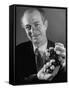 Dr. Linus Pauling Holding a Wooden Model of the Molecular Structure of Protein-Ralph Morse-Framed Stretched Canvas