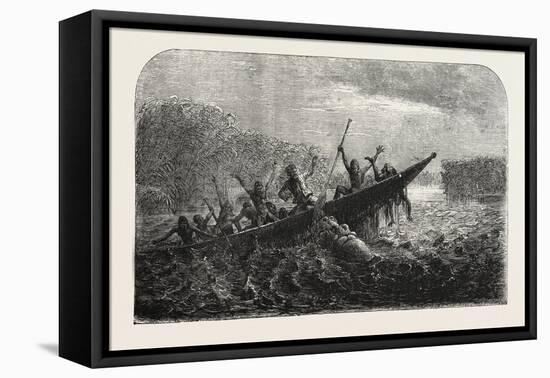 Dr. Livingstone's Missionary Travels and Researchers in South Africa: Boat Capsized by a Hippopotam-null-Framed Stretched Canvas