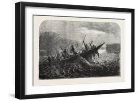 Dr. Livingstone's Missionary Travels and Researchers in South Africa: Boat Capsized by a Hippopotam-null-Framed Giclee Print