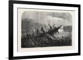 Dr. Livingstone's Missionary Travels and Researchers in South Africa: Boat Capsized by a Hippopotam-null-Framed Giclee Print