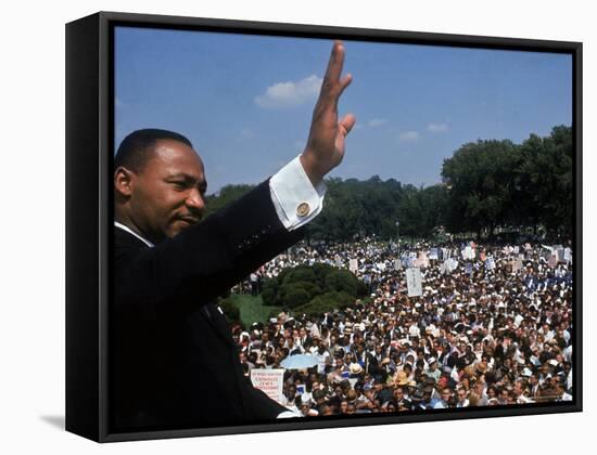 Dr. Martin Luther King Jr. Addressing Crowd of Demonstrators Outside Lincoln Memorial-Francis Miller-Framed Stretched Canvas