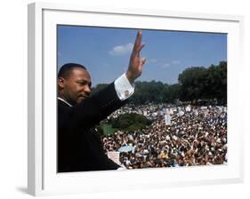 Dr. Martin Luther King Jr. Addressing Crowd of Demonstrators Outside Lincoln Memorial-Francis Miller-Framed Premium Photographic Print