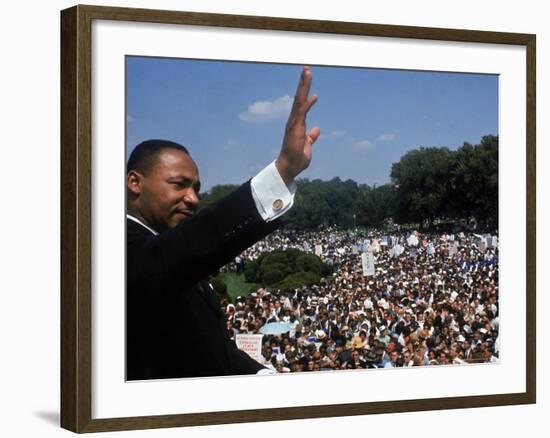 Dr. Martin Luther King Jr. Addressing Crowd of Demonstrators Outside Lincoln Memorial-Francis Miller-Framed Premium Photographic Print