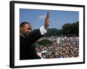 Dr. Martin Luther King Jr. Addressing Crowd of Demonstrators Outside Lincoln Memorial-Francis Miller-Framed Premium Photographic Print