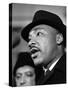 Dr. Martin Luther King, Jr. Talks to Newsmen-Henry Burroughs-Stretched Canvas