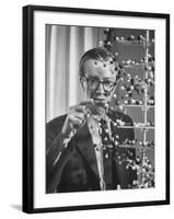 Dr. Maurice H.F. Wilkins Nobel Prize Winner with Model of Dna Molecule for Which He Received Prize-null-Framed Premium Photographic Print