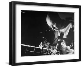 Dr. Melvin H. Knisely Using a Quartz Rod to Conduct Light Into a Frog's Organs to observe blood-Fritz Goro-Framed Photographic Print