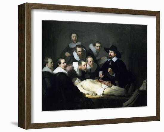 Dr. Nicolaes Tulp Is Pictured Explaining The Musculature Of The Arm To Medical Professionals-Rembrandt van Rijn-Framed Art Print