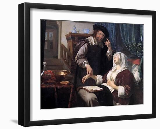 Dr.'s Visit (1657), Van Mieris As A Humorous Storyteller, Dr. Checks Pulse Of Lovesick Young Woman-Frans van Elder Mieris-Framed Art Print