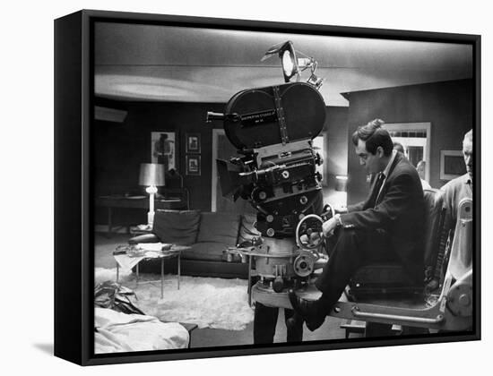 Dr STRANGELOVE, 1964 directed by STANLEY KUBRICK Stanley Kubrick on the set (b/w photo)-null-Framed Stretched Canvas