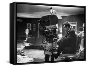 Dr STRANGELOVE, 1964 directed by STANLEY KUBRICK Stanley Kubrick on the set (b/w photo)-null-Framed Stretched Canvas