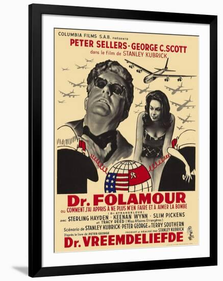 Dr. Strangelove, Belgian Movie Poster, 1964-null-Framed Art Print