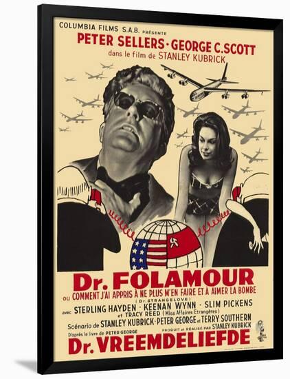 Dr. Strangelove, Belgian Movie Poster, 1964-null-Framed Art Print