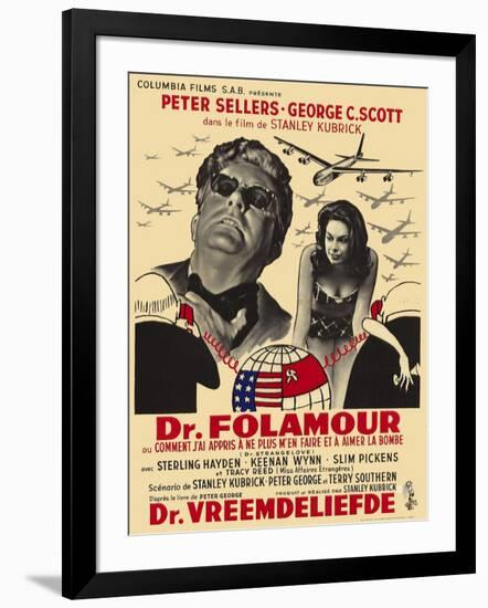 Dr. Strangelove, Belgian Movie Poster, 1964-null-Framed Art Print