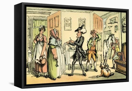 'Dr Syntax disputing his bill with the landlady'-Thomas Rowlandson-Framed Stretched Canvas