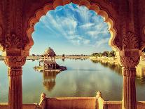 Vintage Retro Effect Filtered Hipster Style Image of Indian Landmark Gadi Sagar - Artificial Lake.-DR Travel Photo and Video-Stretched Canvas