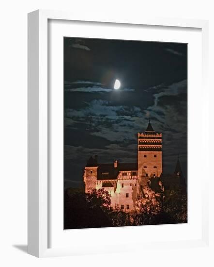 Dracula Castle at Night, Bran Castle, Transylvania, Romania-Russell Young-Framed Photographic Print