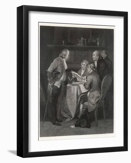 Drafting the Declaration of Independence, Franklin Jefferson Adams Livingston and Sherman-Alonzo Chappel-Framed Photographic Print