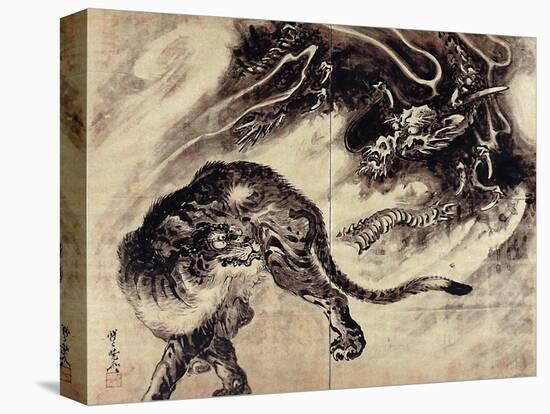 Dragon and Tiger-Kyosai Kawanabe-Stretched Canvas