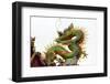 Dragon decoration on the roof in Lingxing Temple, Shibawang Gong Miao, Kaohsiung, Taiwan-Keren Su-Framed Photographic Print