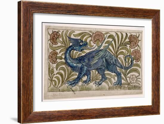 Dragon' Design for a Tile (W/C on Paper)-William De Morgan-Framed Giclee Print