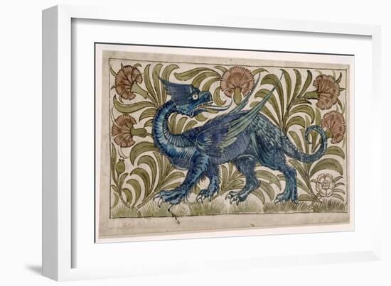 Dragon' Design for a Tile (W/C on Paper)-William De Morgan-Framed Giclee Print