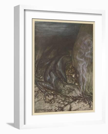 Dragon Fafner-Arthur Rackham-Framed Art Print