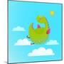 Dragon Flying in Sky Colorful Cartoon for Kids. Dragon Flying Fun Cute Cartoon with Clouds and Sun-Popmarleo-Mounted Art Print