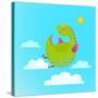 Dragon Flying in Sky Colorful Cartoon for Kids. Dragon Flying Fun Cute Cartoon with Clouds and Sun-Popmarleo-Stretched Canvas