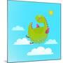 Dragon Flying in Sky Colorful Cartoon for Kids. Dragon Flying Fun Cute Cartoon with Clouds and Sun-Popmarleo-Mounted Art Print