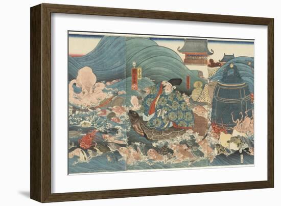 Dragon God Rewarding Hidesato with Three Gifts, April 1858-Utagawa Kuniyoshi-Framed Giclee Print