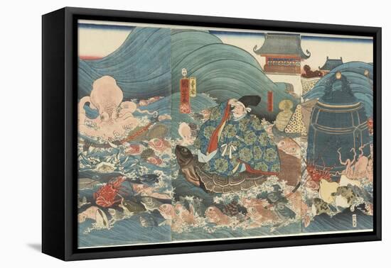 Dragon God Rewarding Hidesato with Three Gifts, April 1858-Utagawa Kuniyoshi-Framed Stretched Canvas