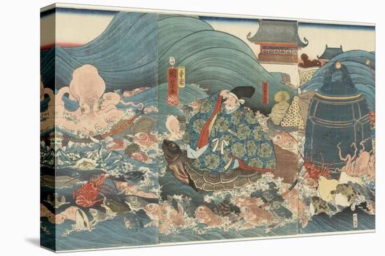 Dragon God Rewarding Hidesato with Three Gifts, April 1858-Utagawa Kuniyoshi-Stretched Canvas